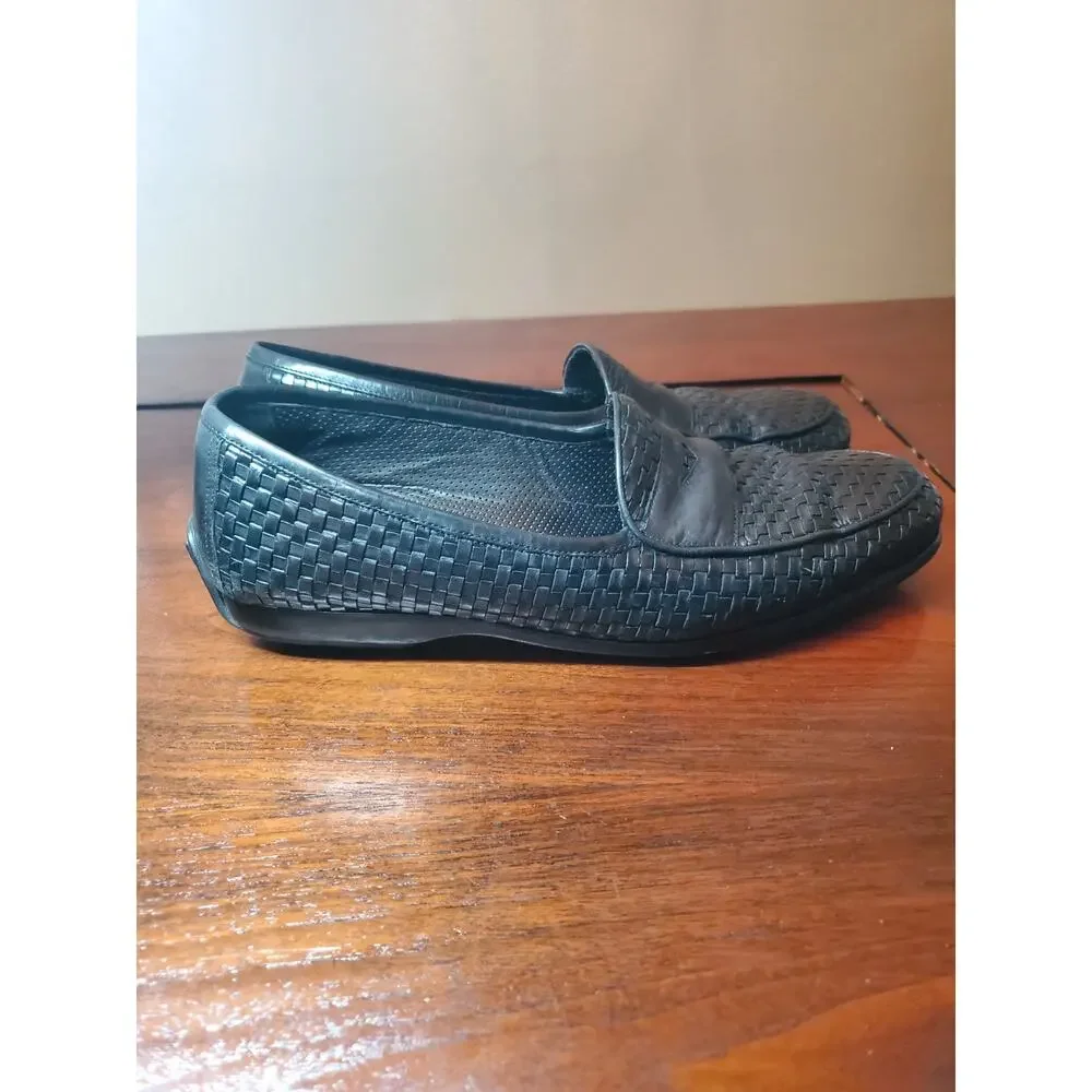 Bragano Italy Mens Size 12 Black Woven Leather Dress Shoes Slip On Loafers